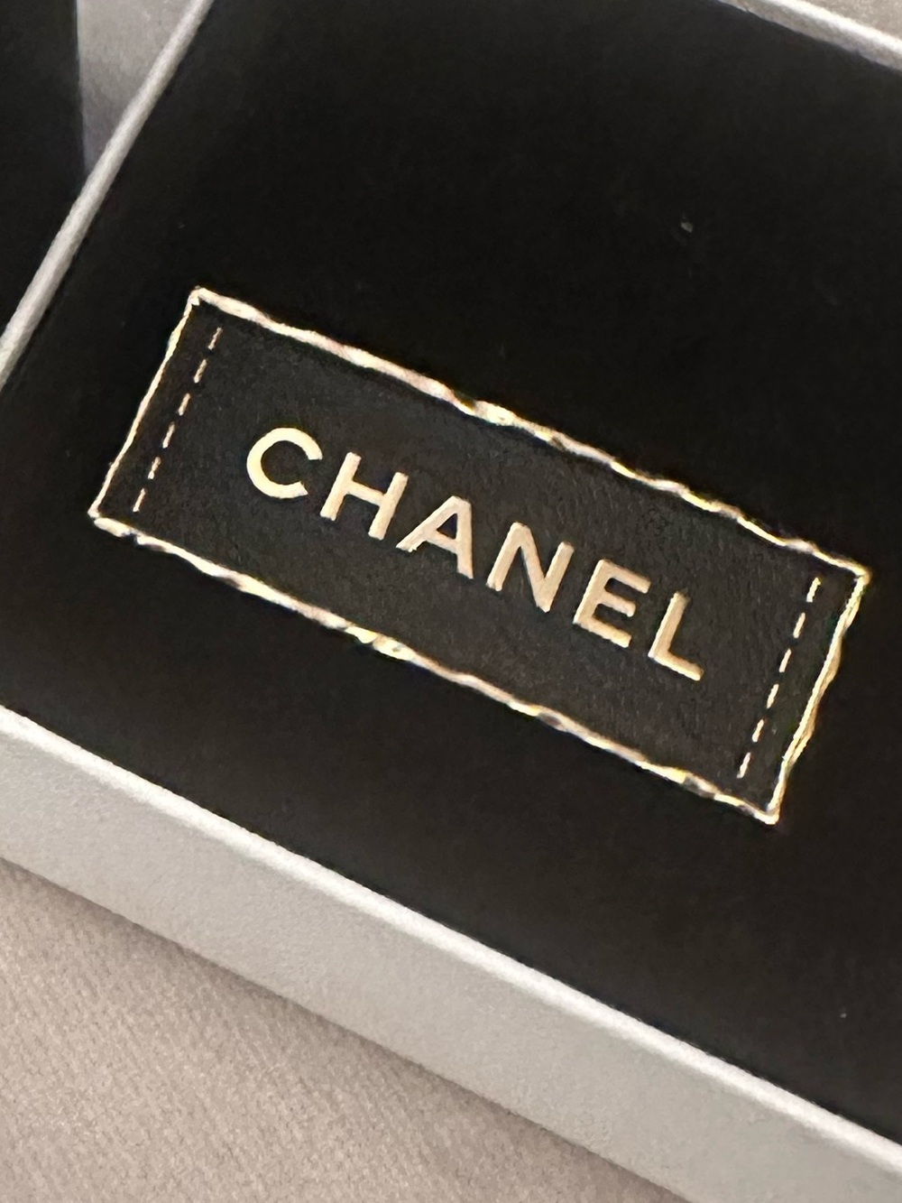 CHANEL Black and Gold brooch with Box